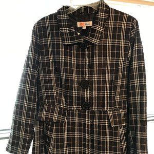 FC Plus Brand Wool blend Brown Plaid Dress Coat
